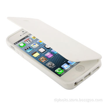 Pure Color, Smooth Surface Flip TPU Case for iPhone 5 & 5S (White)
